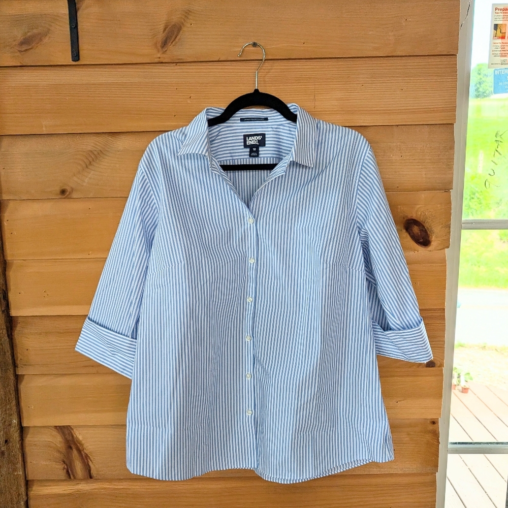 Lands' End Striped Button-Up Shirt